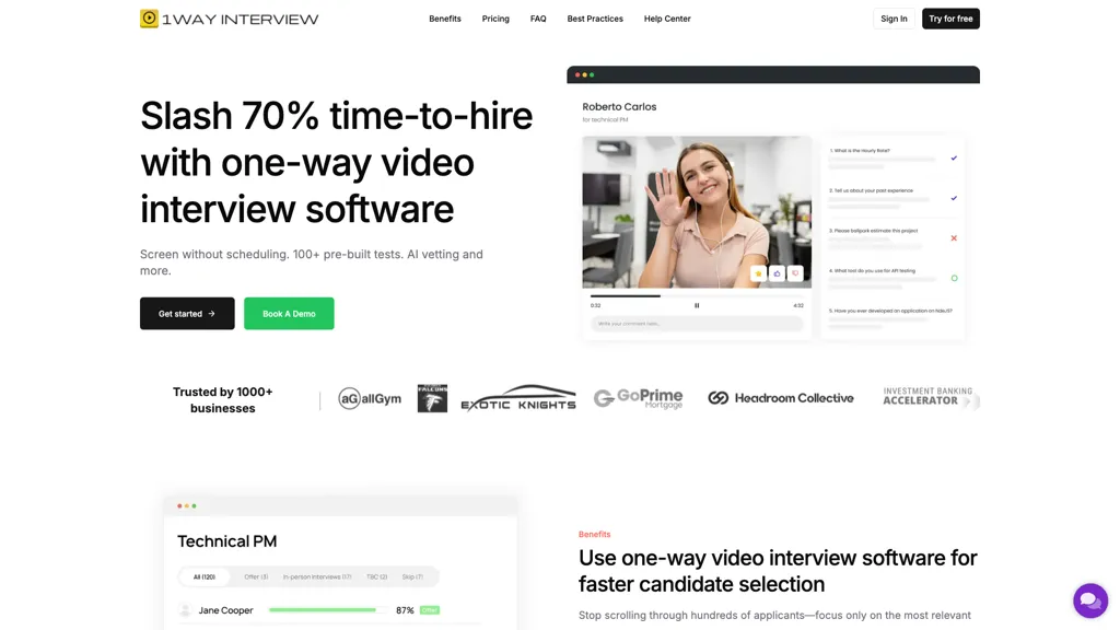1Way Interview AI tool screenshot