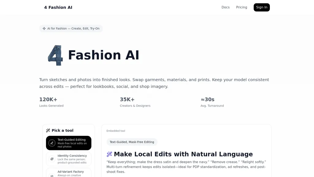 4 Fashion AI AI tool screenshot