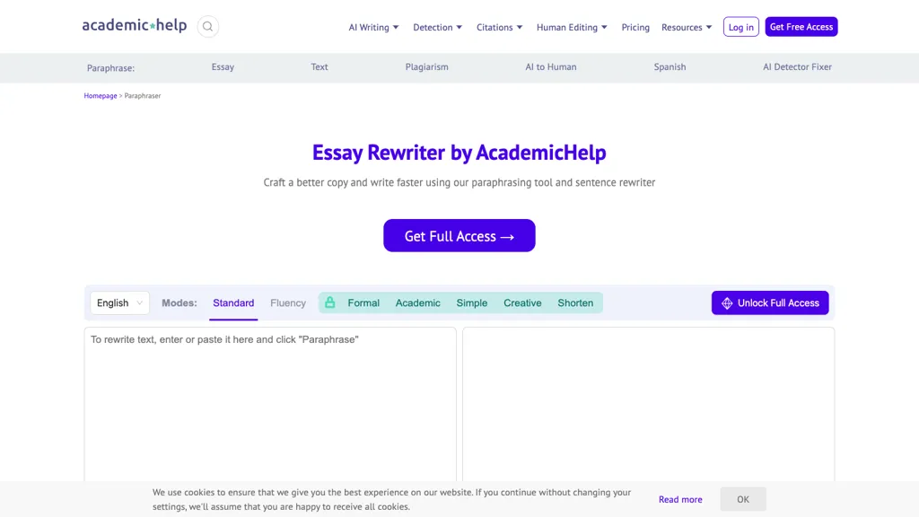 AcademicHelp Paraphraser website