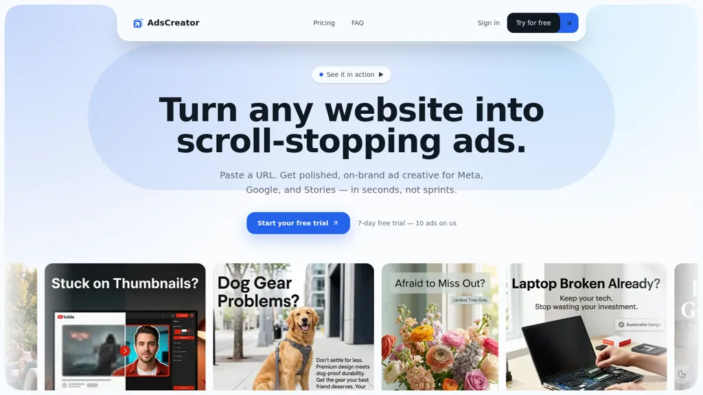 AdsCreator.com AI tool screenshot