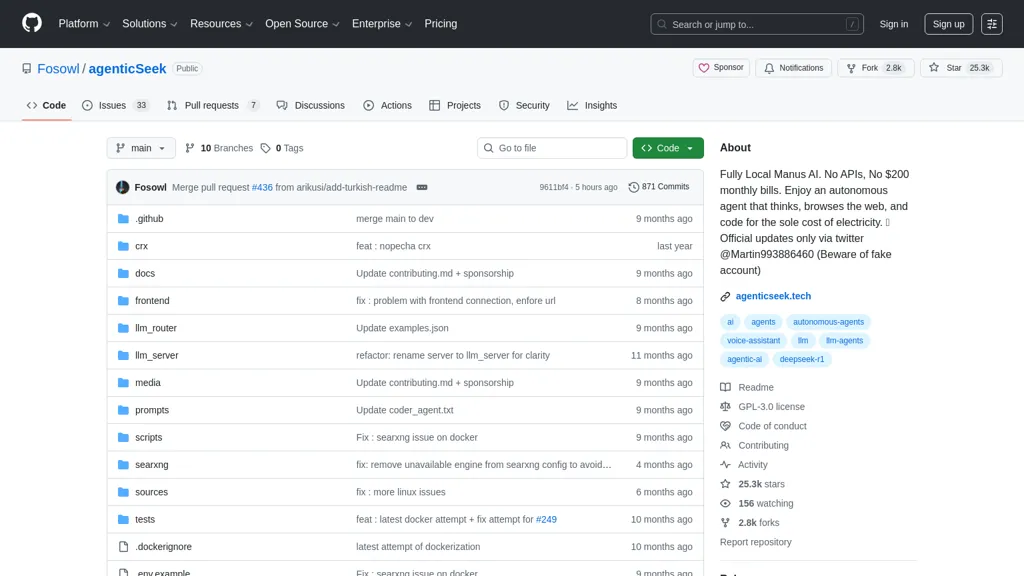 agenticSeek AI tool screenshot