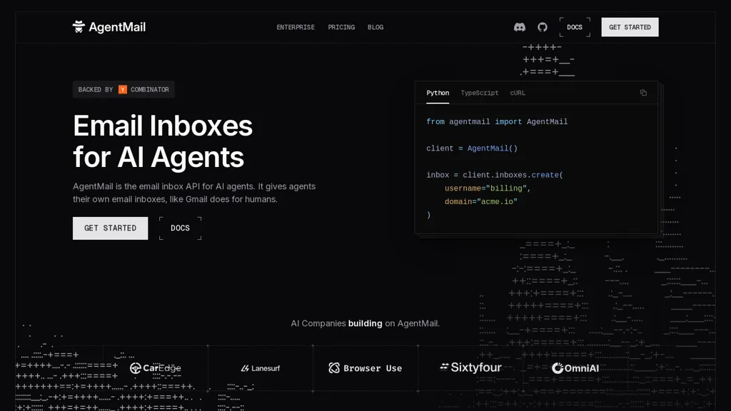 AgentMail AI tool screenshot