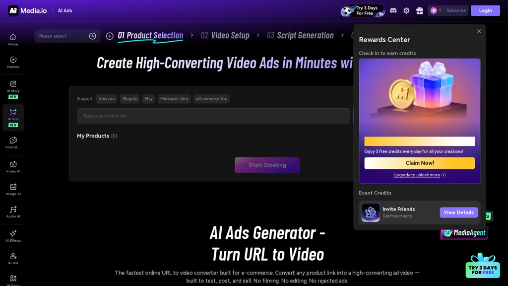 AI Ad Generator - Media.io AI tool screenshot