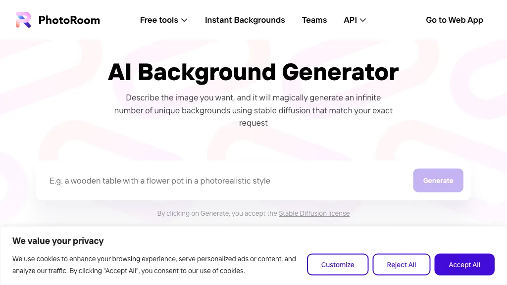AI Background Generator by PhotoRoom website