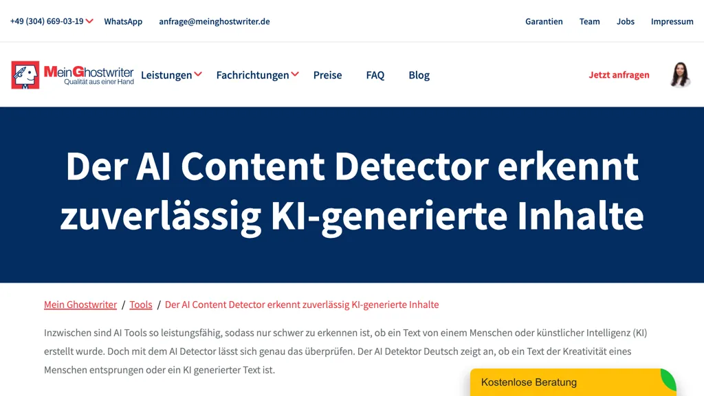 AI Detector Deutsch website