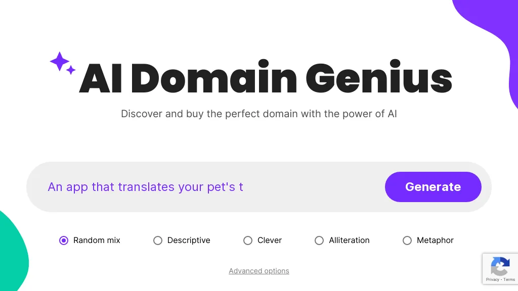 AI Domain Genius website