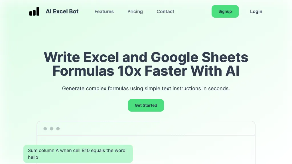 AI Excel Bot website