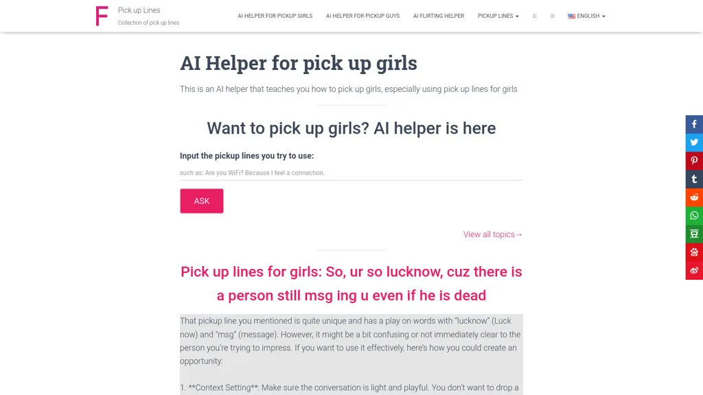 Flirty Pickup lines website