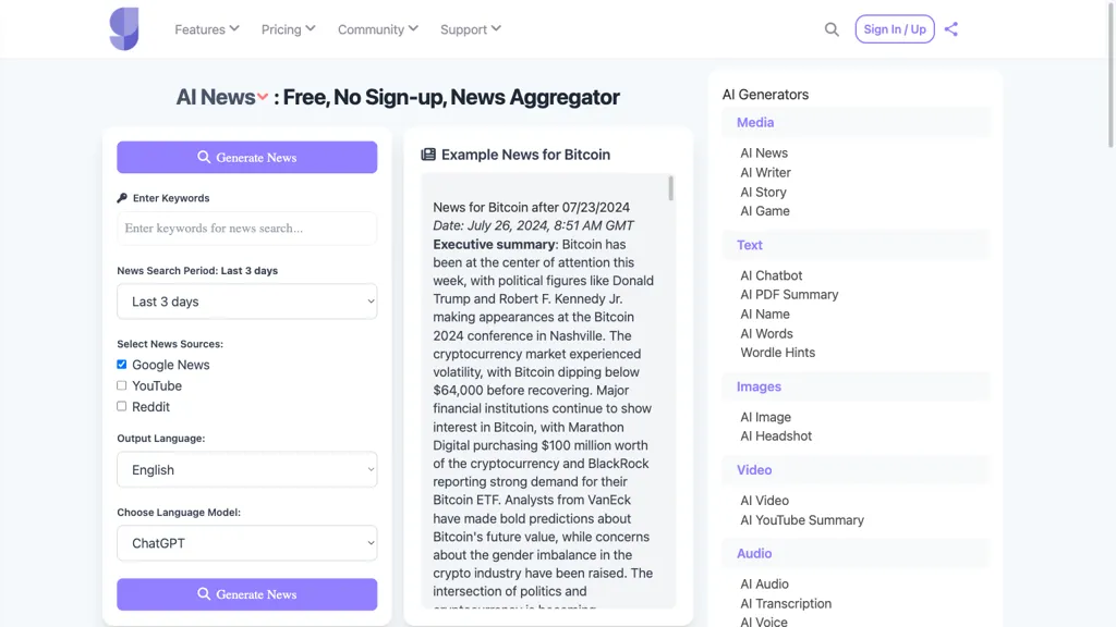 AI for News AI tool screenshot