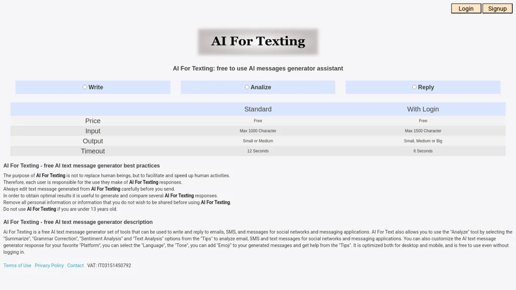 AI For Texting website