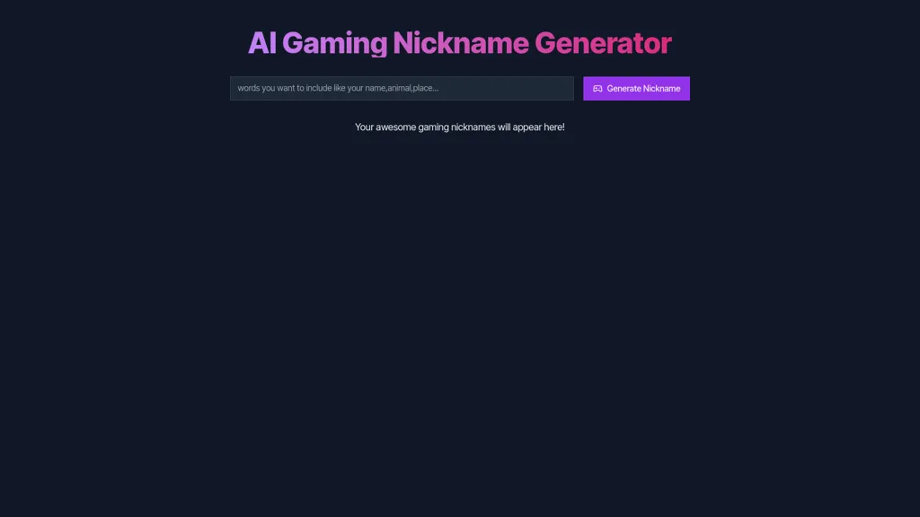 AI Gaming Nickname Generator website