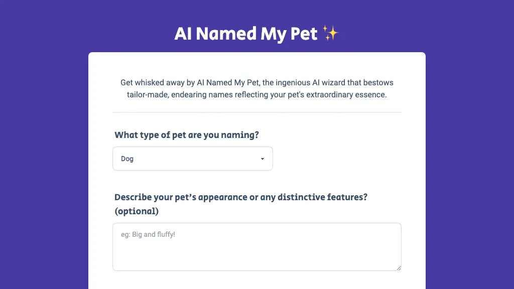 AI Named My Pet website