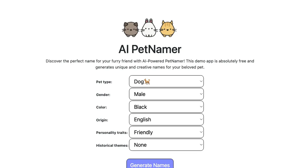 AI Pet Name Generator website