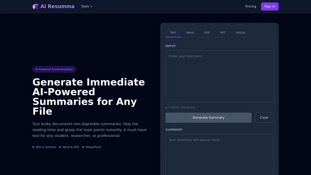 AI Resumma AI tool screenshot