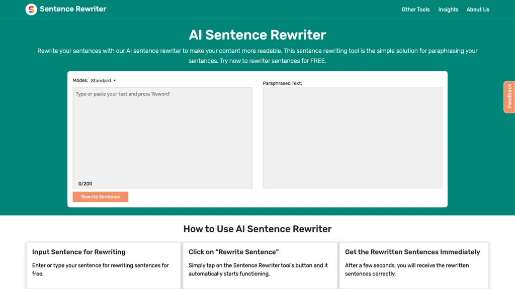 AI Sentence Rewriter website