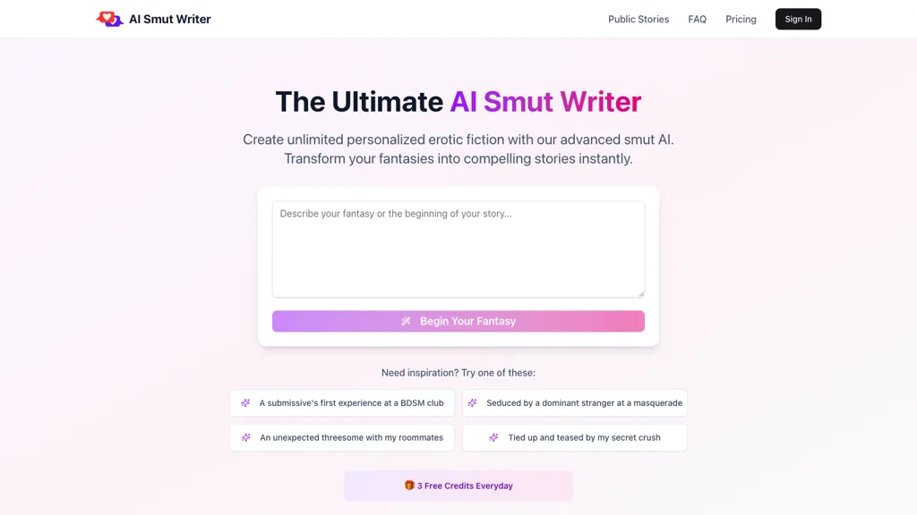 AI Smut Writer AI tool screenshot