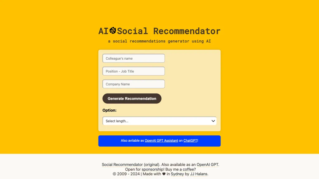 AI Social Recommendator website