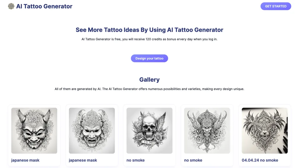 Ai Tattoo Generator website