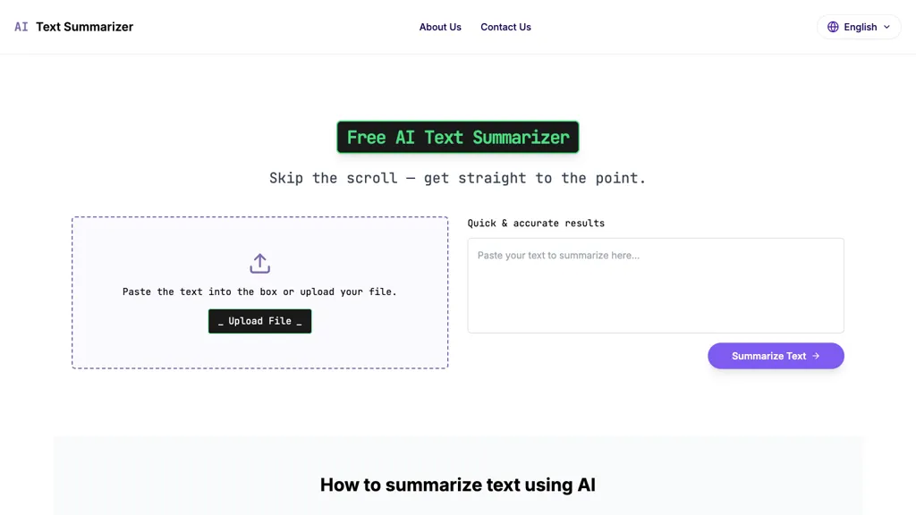 AI Text Summarizer AI tool screenshot