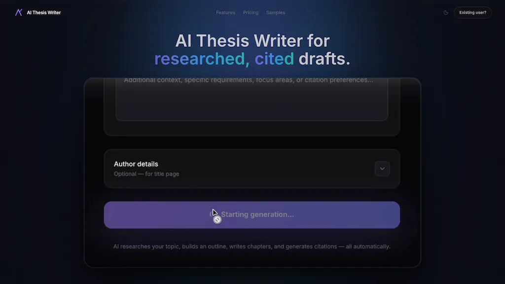 AI Thesis Writer AI tool screenshot