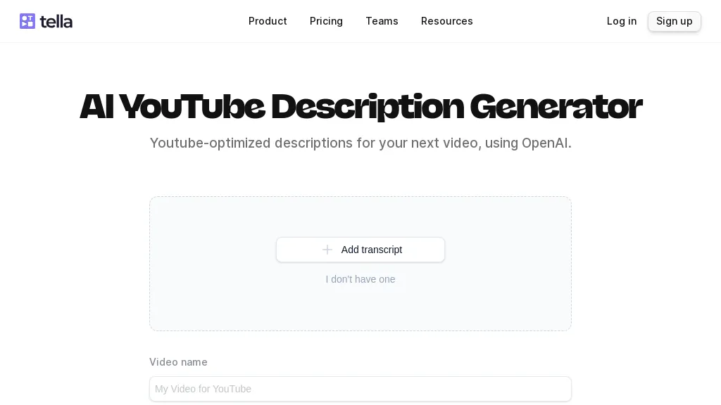 AI YouTube Description Generator website