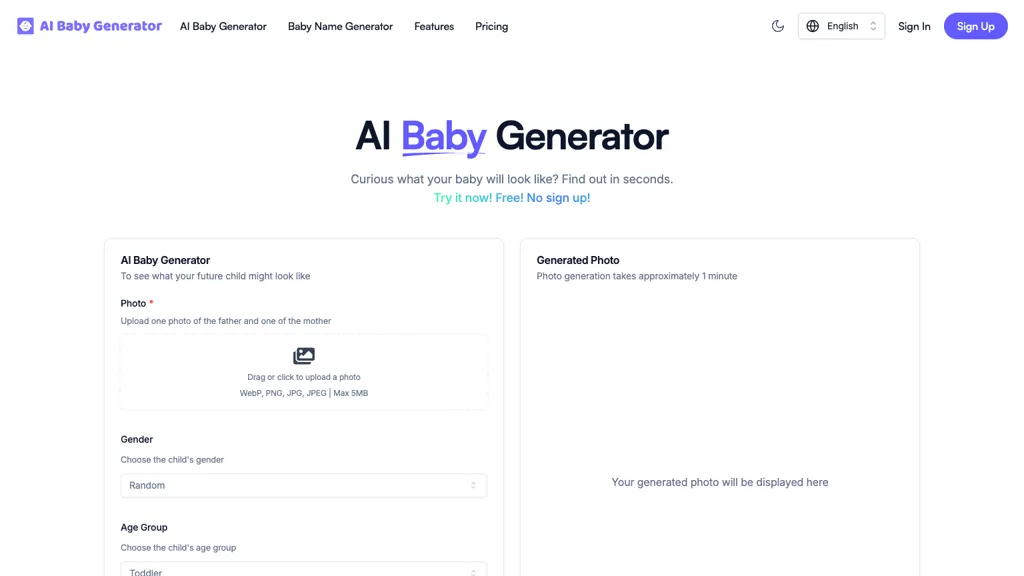 AI Baby Generator website