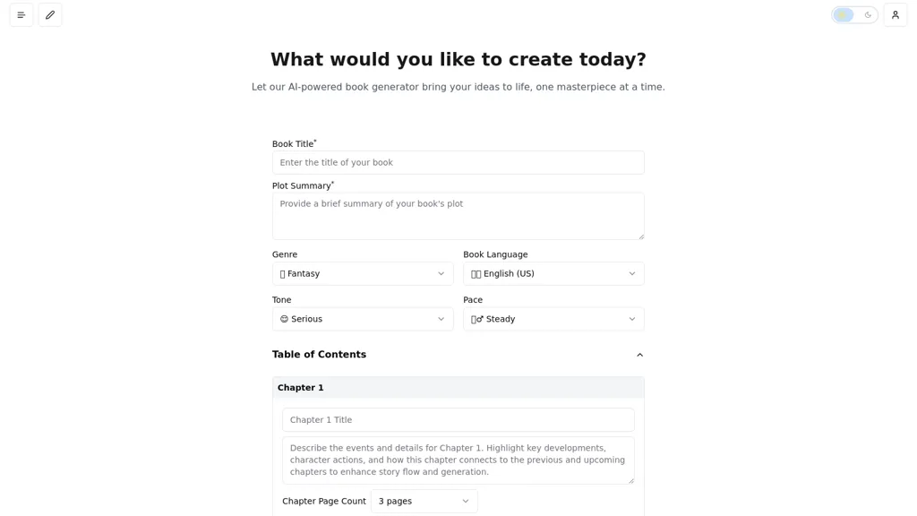 AI Book Generator website