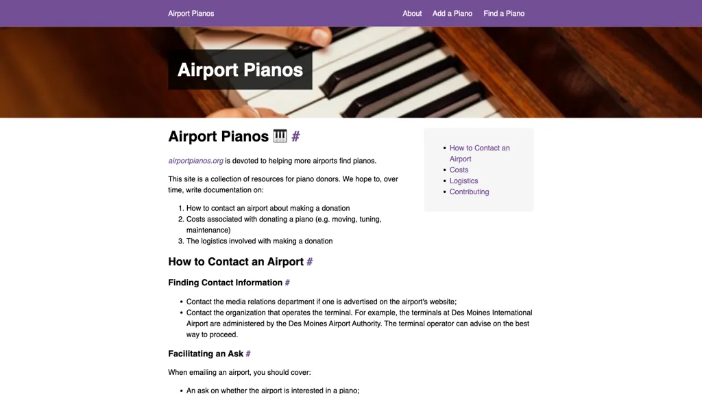 Airport Pianos website