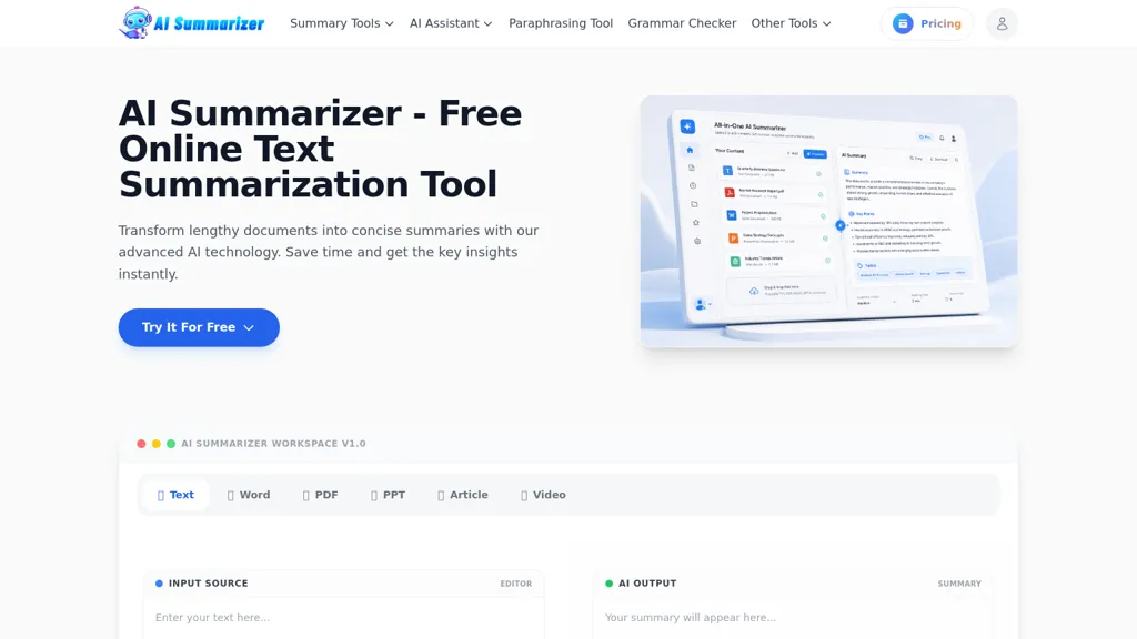 AISummarizer.ai AI tool screenshot