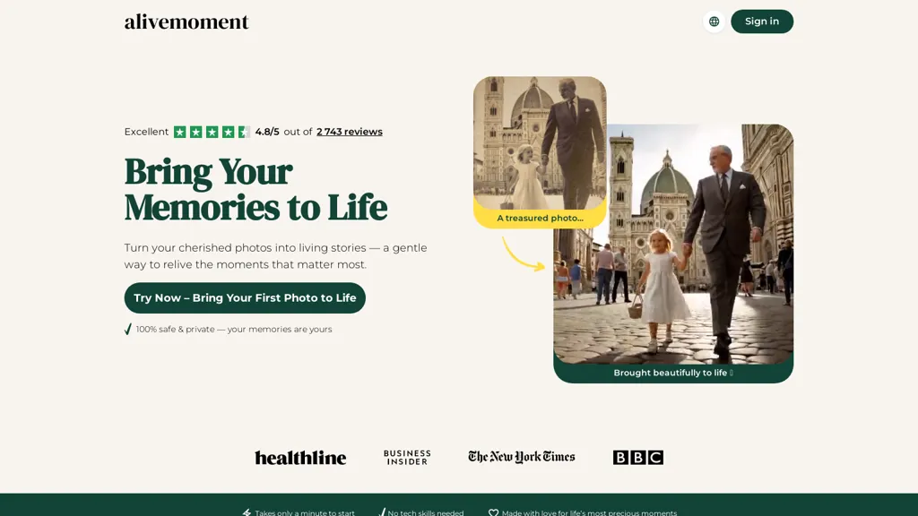 AliveMoment AI tool screenshot