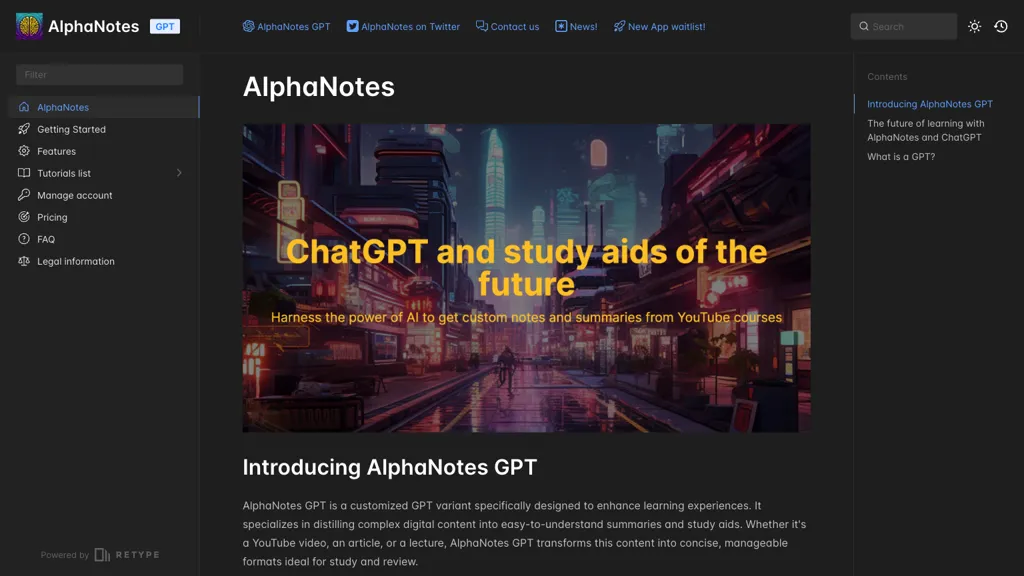 AlphaNotes website
