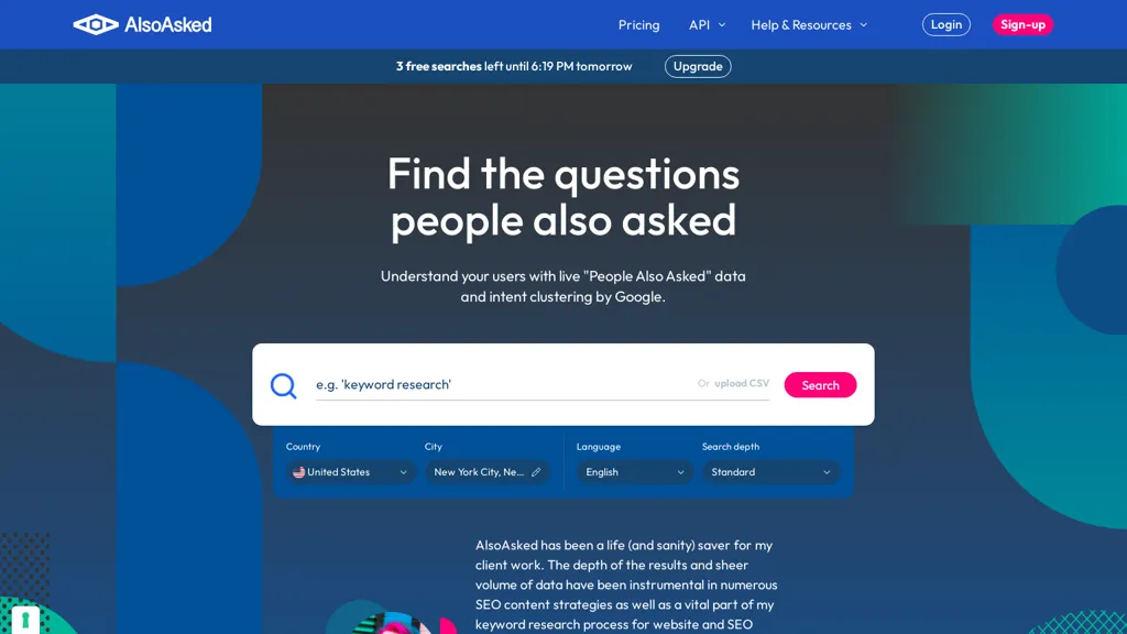 AlsoAsked AI tool screenshot