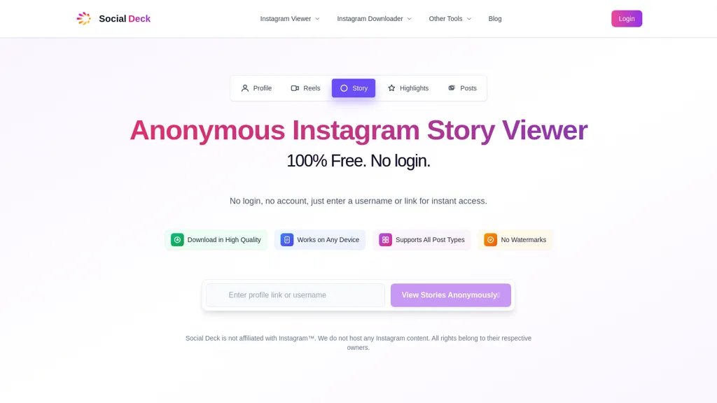 Anonymous-Instagram-Story-Viewe-socialdeckr AI tool screenshot