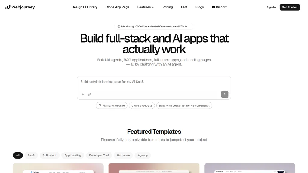 Webjourney AI tool screenshot