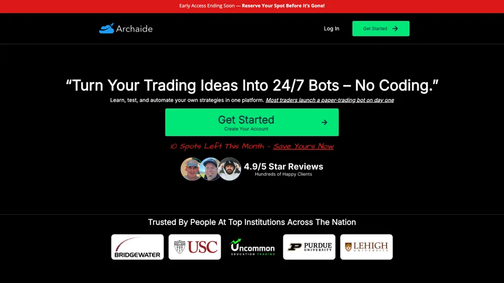 Archaide TradeLab AI tool screenshot
