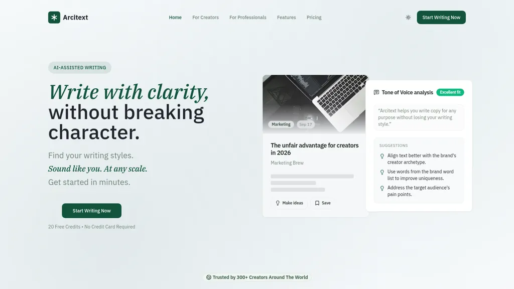 Arcitext.com AI tool screenshot