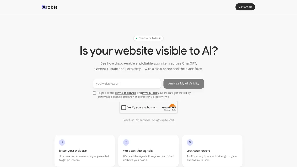 Arobis AI Visibility Checker AI tool screenshot