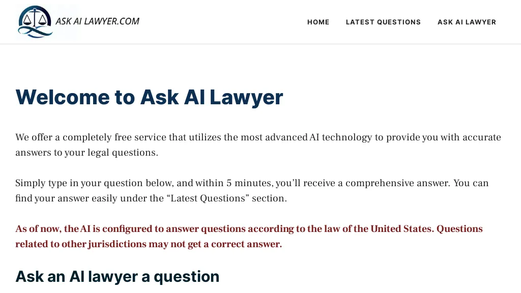 Ask AI Lawyer website