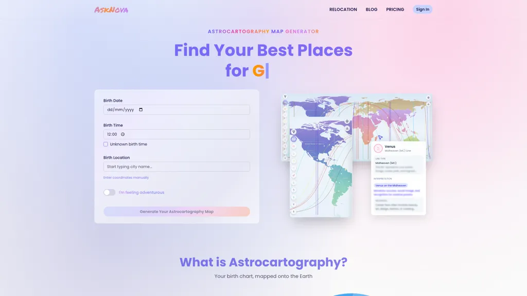 AskNova Astrocartography  AI tool screenshot