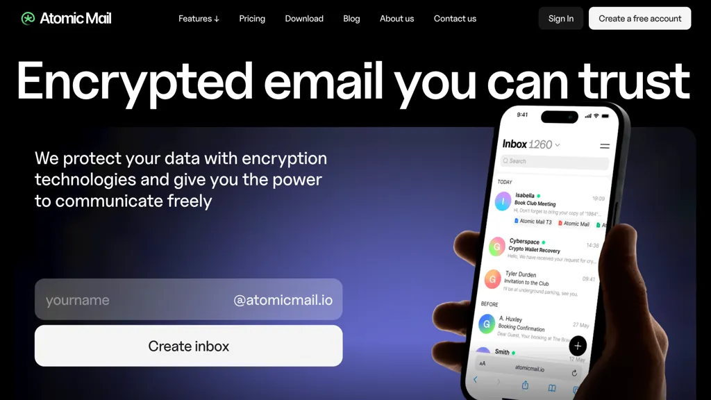 Atomic Mail AI tool screenshot
