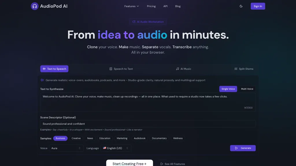 AudioPod AI AI tool screenshot