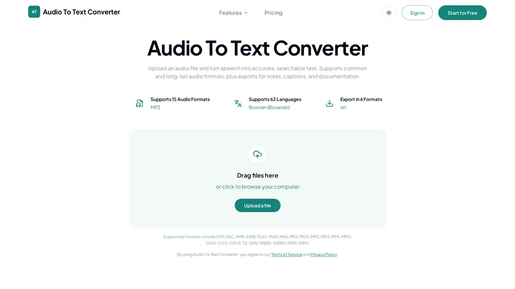 Audio To Text Converter AI tool screenshot