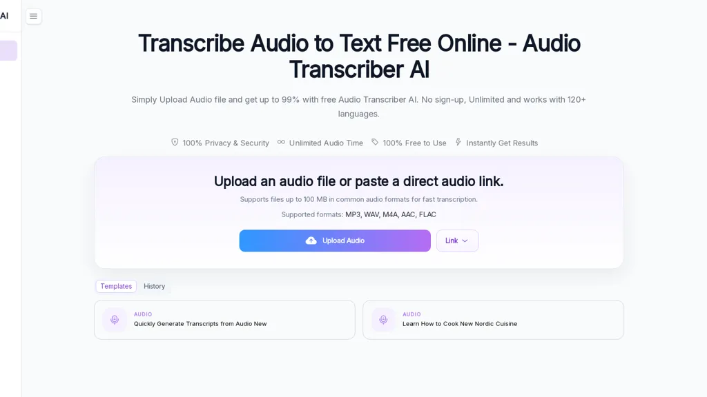 AudioTranscriber.io AI tool screenshot
