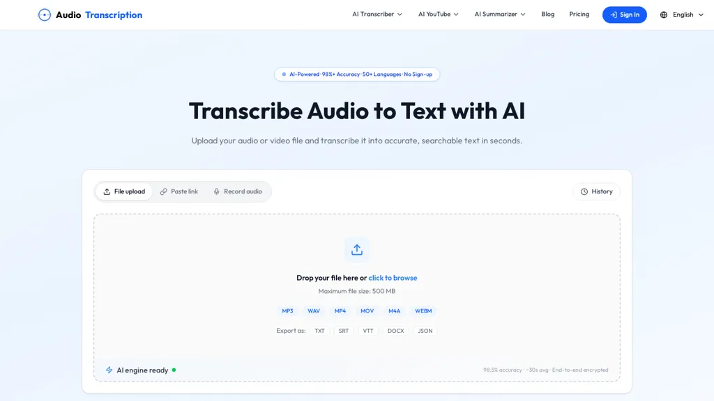 Audio Transcription AI tool screenshot