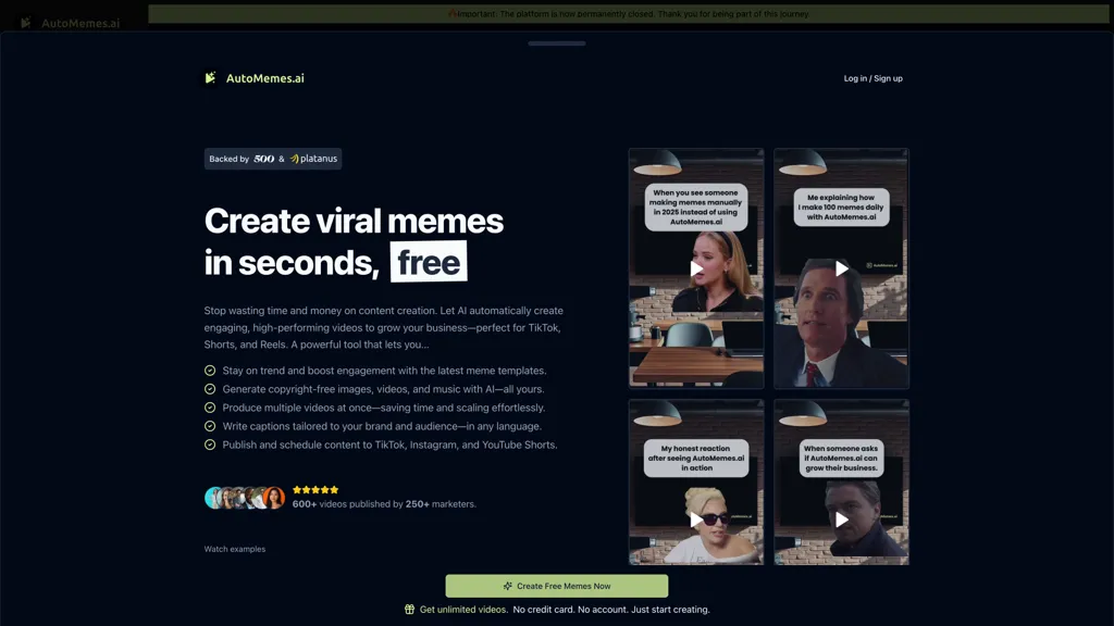 AutoMemes.ai AI tool screenshot