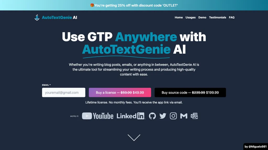 AutoTextGenie AI website