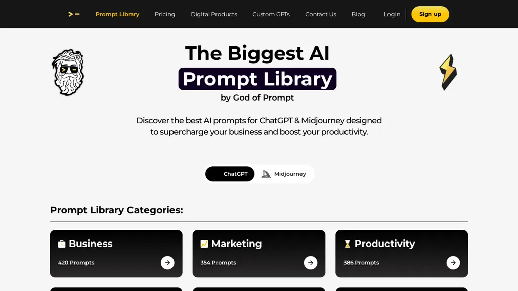 AI Prompt Library for ChatGPT & Midjourney website