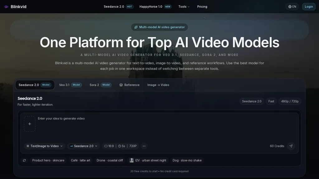 Blinkvid AI tool screenshot