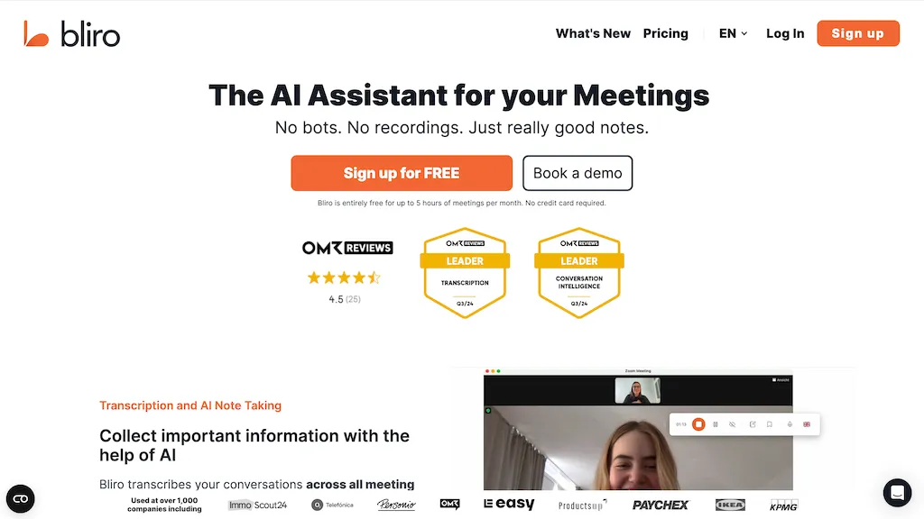 Bliro - AI Meeting Assistant website