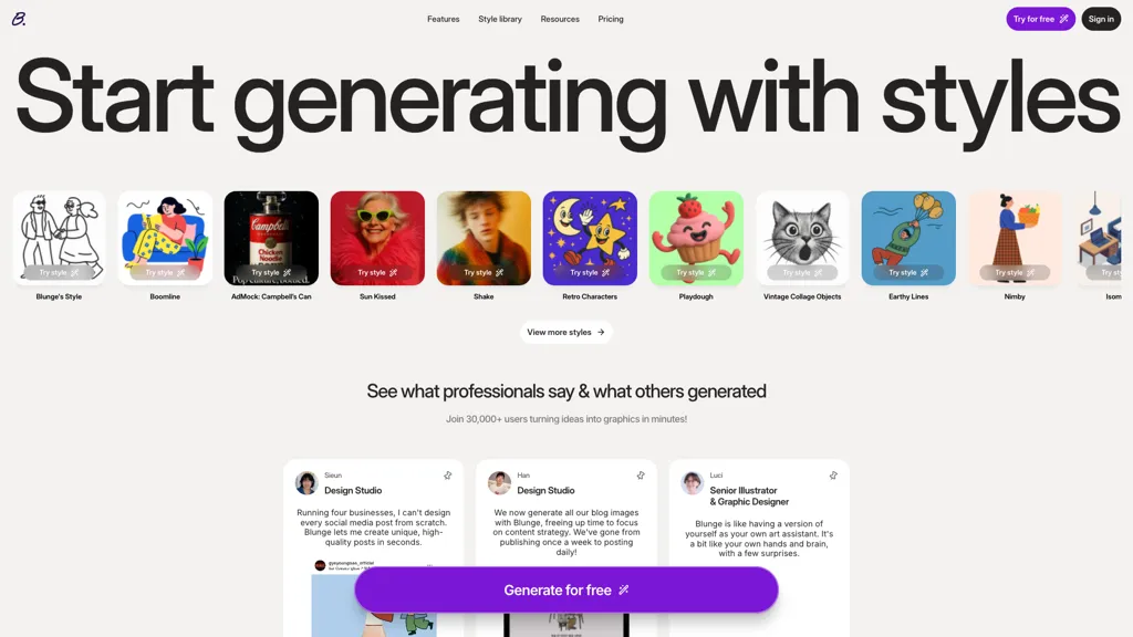 Blunge AI tool screenshot